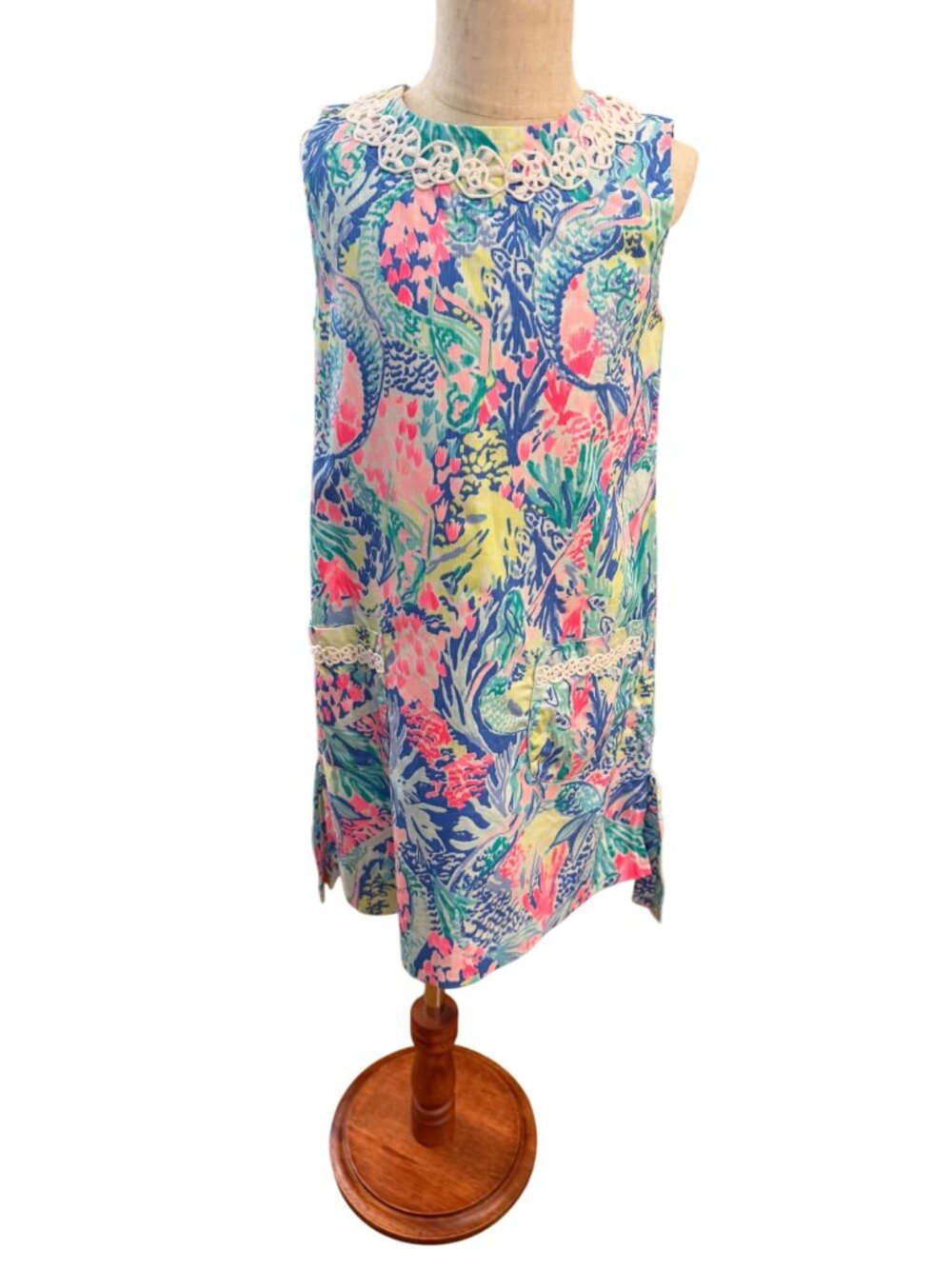 Lilly Pulitzer Girls Shift Dress Size 7 Blue Pink Green Print Sleeveless